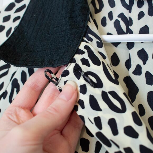 Colorblock Leopard Shirt Denim Collar Retro Black White Button 13/14 Dark Winter - Picture 7 of 11